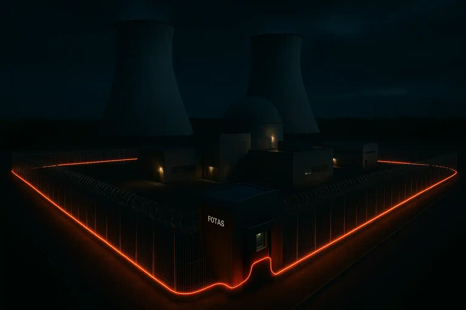 FOTAS fiber optic perimeter security system deployed around a nuclear facility, providing real-time intrusion detection via DAS technology.