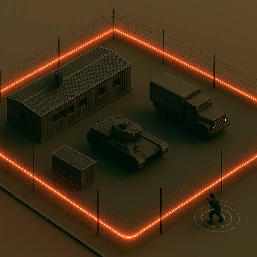 DAS-enabled perimeter security detects a human intruder near a military zone protected by fiber optic sensing lines.