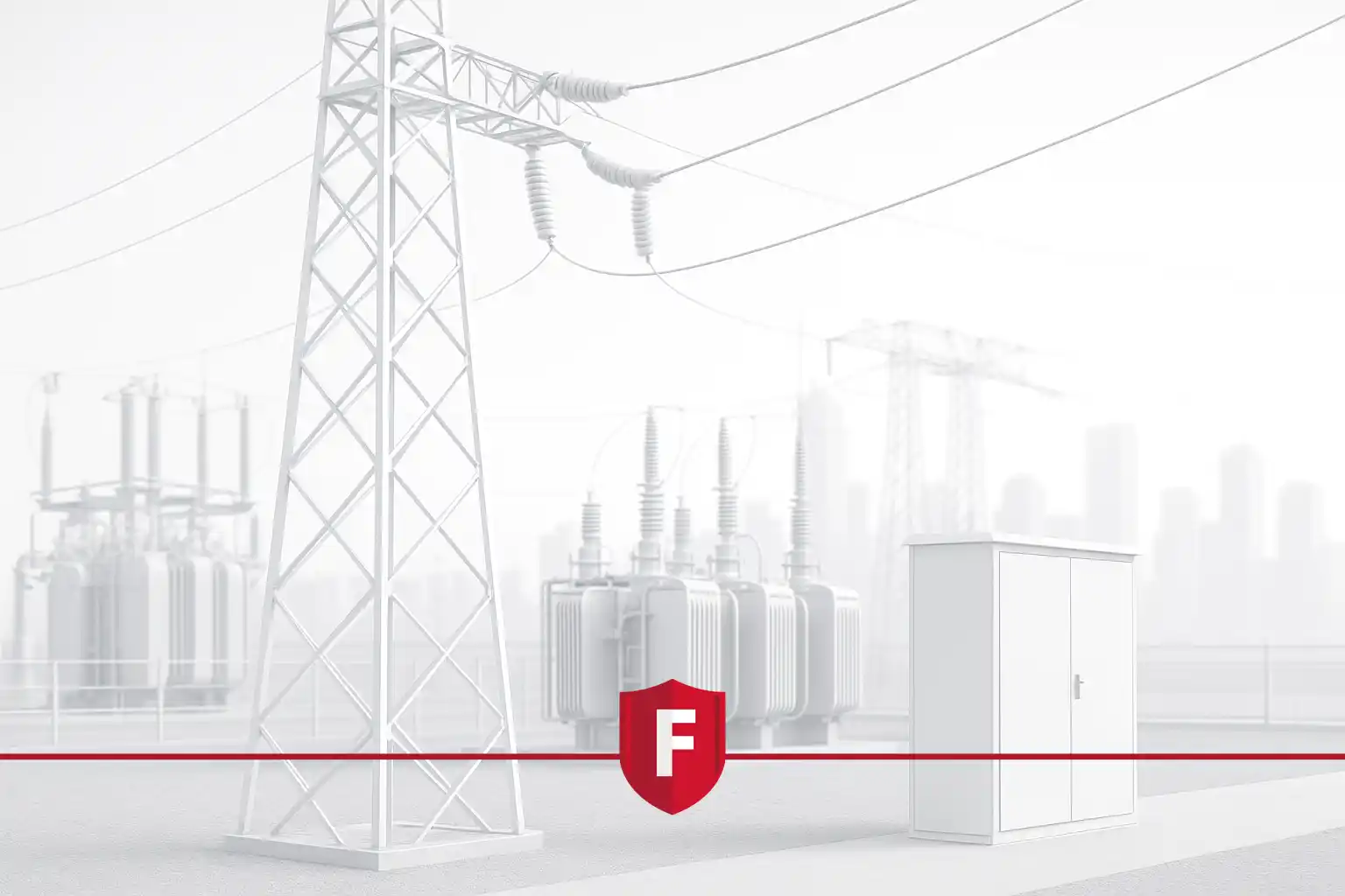 High-voltage substation and transmission towers monitored using DTS technology.